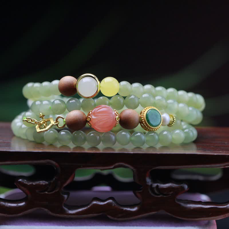 Natürliches Hetian Jade Bernstein Glücksarmband mit 6 mm Perlen