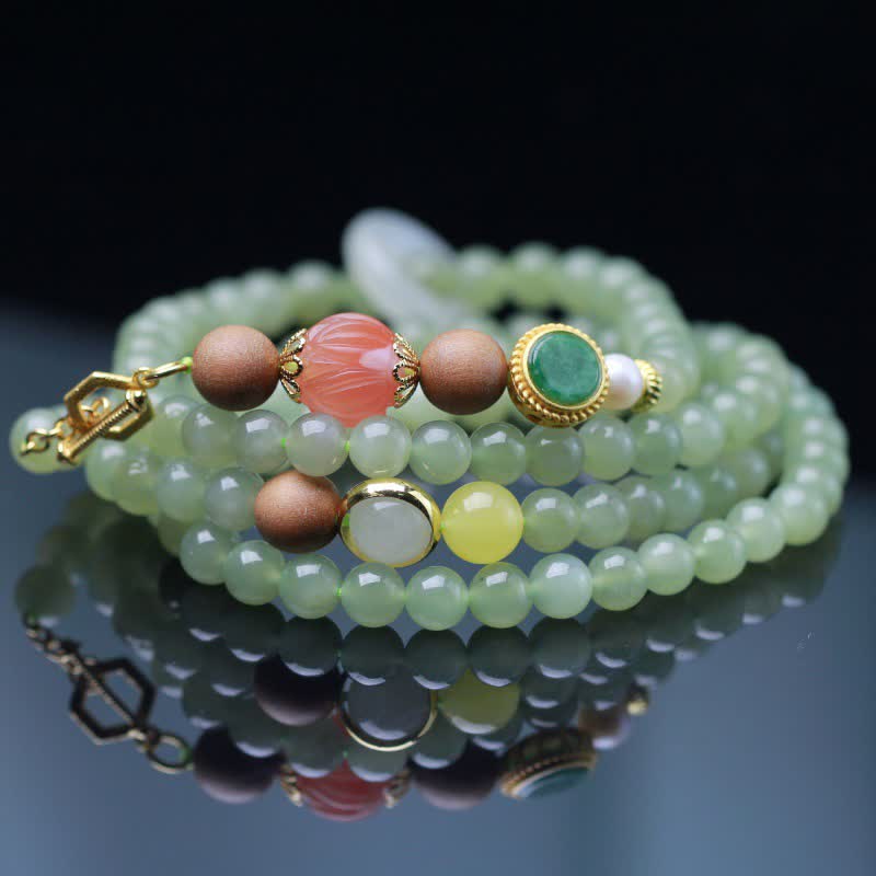 Natürliches Hetian Jade Bernstein Glücksarmband mit 6 mm Perlen