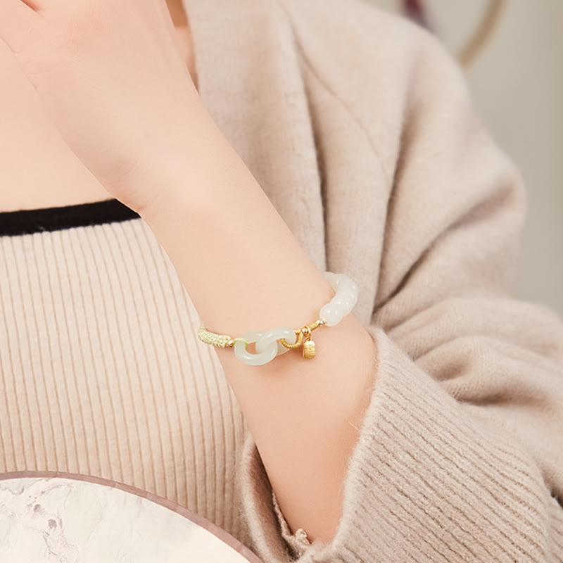 Natürliches Hetian Jade-Armband mit doppelter Peace-Schnalle für Fülle