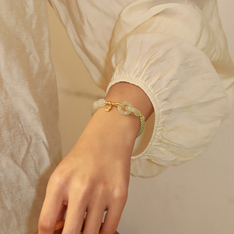 Natürliches Hetian Jade-Armband mit doppelter Peace-Schnalle für Fülle