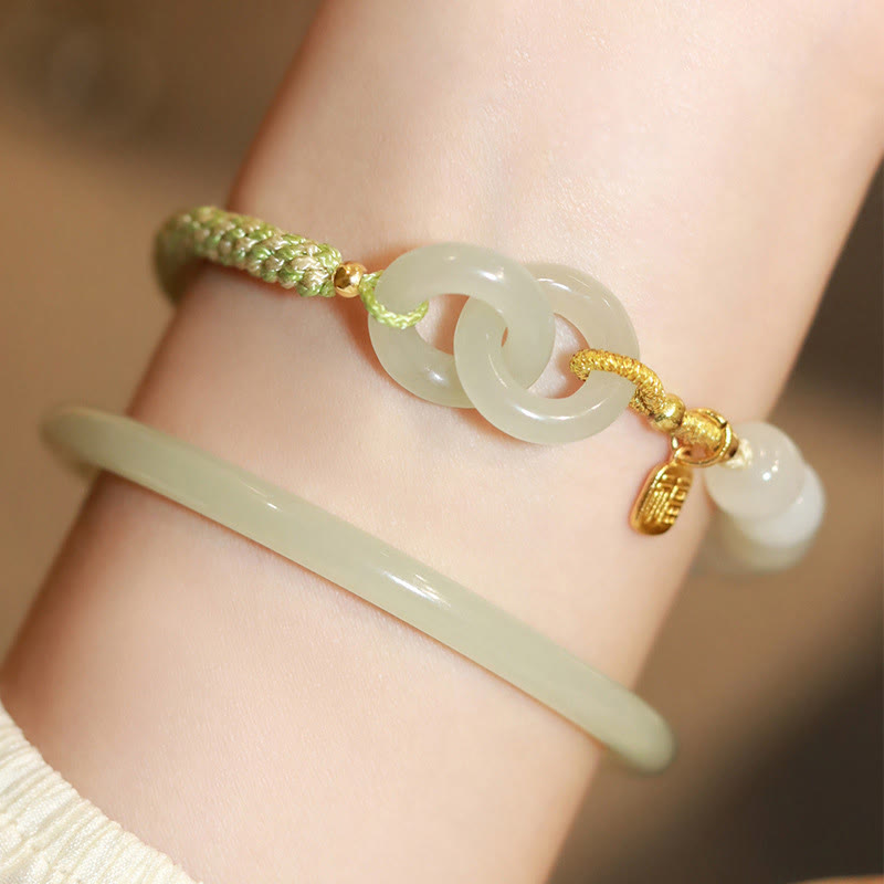 Natürliches Hetian Jade-Armband mit doppelter Peace-Schnalle für Fülle