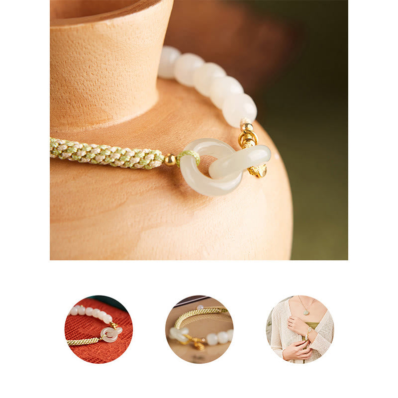 Natürliches Hetian Jade-Armband mit doppelter Peace-Schnalle für Fülle