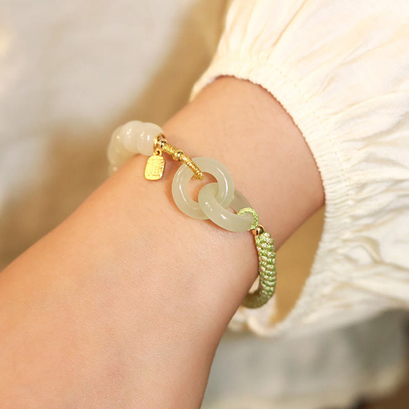 Natürliches Hetian Jade-Armband mit doppelter Peace-Schnalle für Fülle