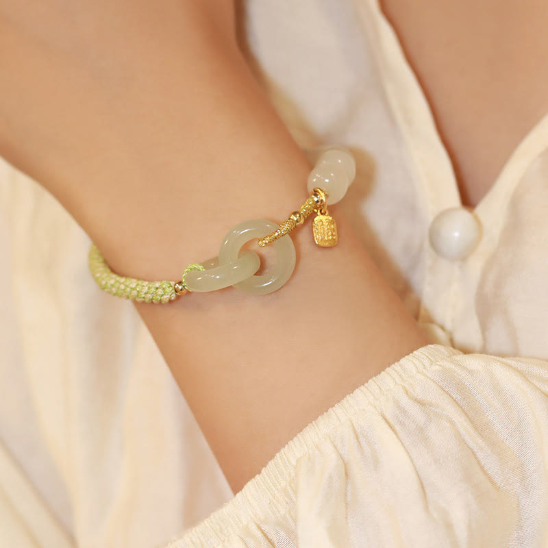 Natürliches Hetian Jade-Armband mit doppelter Peace-Schnalle für Fülle