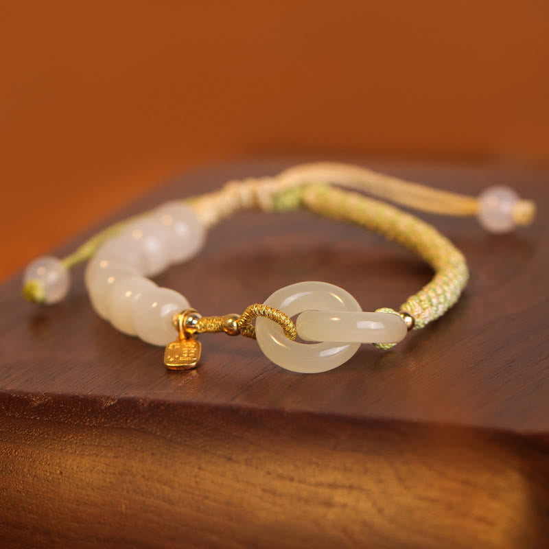 Natürliches Hetian Jade-Armband mit doppelter Peace-Schnalle für Fülle