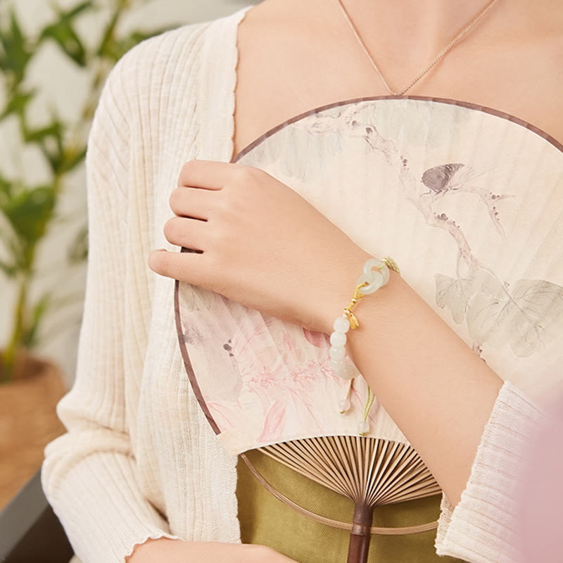 Natürliches Hetian Jade-Armband mit doppelter Peace-Schnalle für Fülle