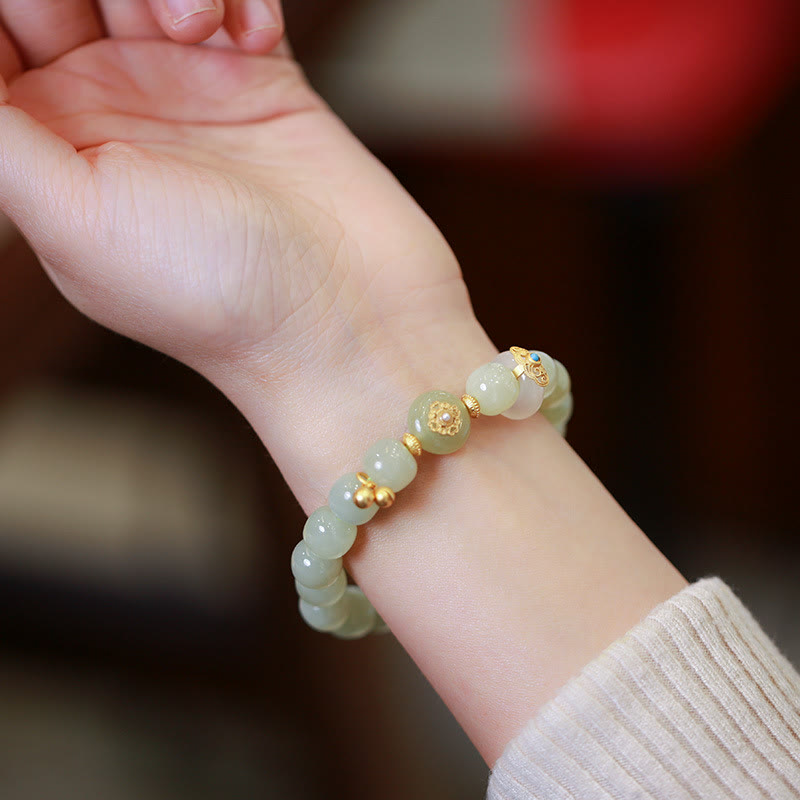 Natürliches Hetian Jade Glücksarmband und Halskette Set