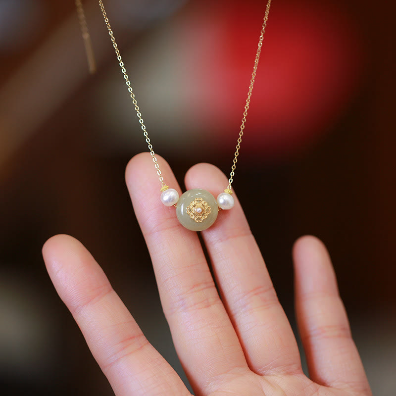 Natürliches Hetian Jade Glücksarmband und Halskette Set