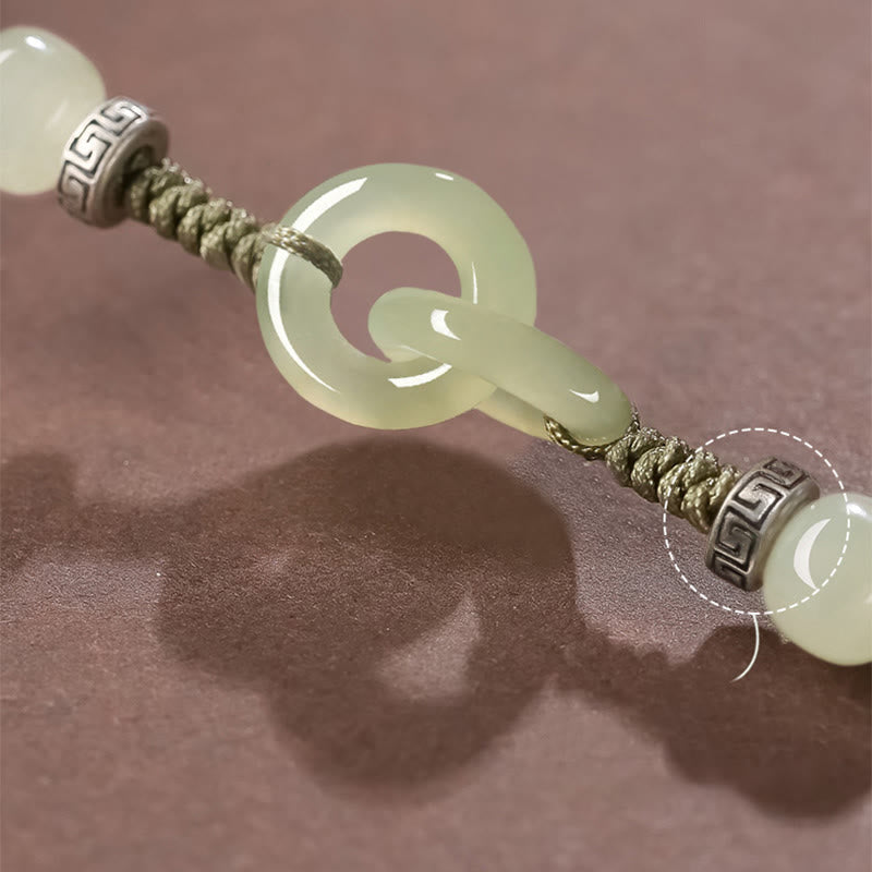 Geflochtenes Armband mit Peace-Schnalle aus natürlicher Hetian-Jade
