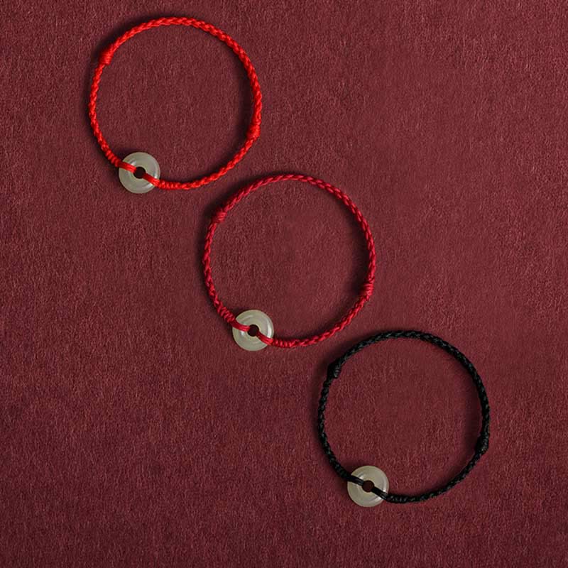 Natürliche Hetian Jade Peace Schnalle geflochtenes Armband Fußkettchen 13–18 cm