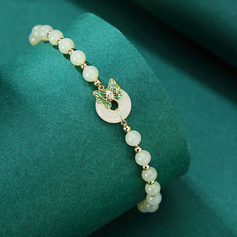 Natürliche Hetian Jade Peace Schnalle Schmetterling Armband Halskette