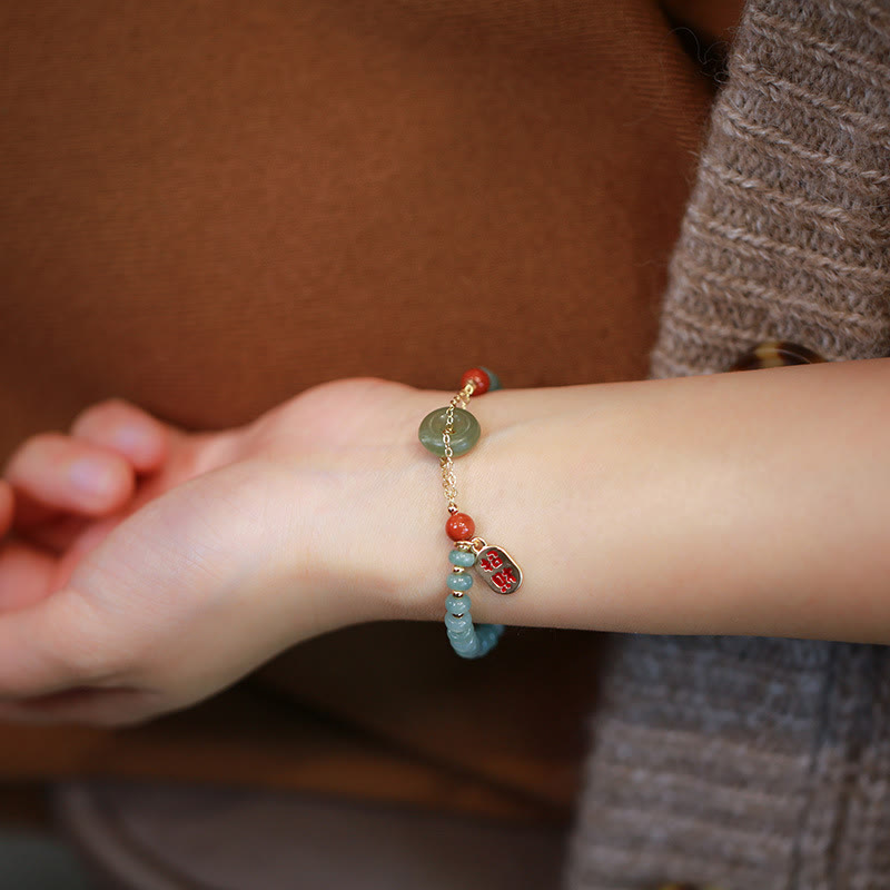 Natürliches Hetian Jade Peace Buckle Lucky Fortune Armband