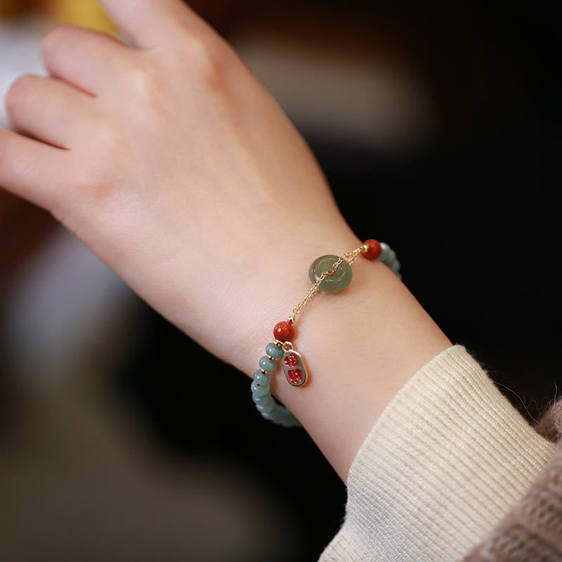 Natürliches Hetian Jade Peace Buckle Lucky Fortune Armband