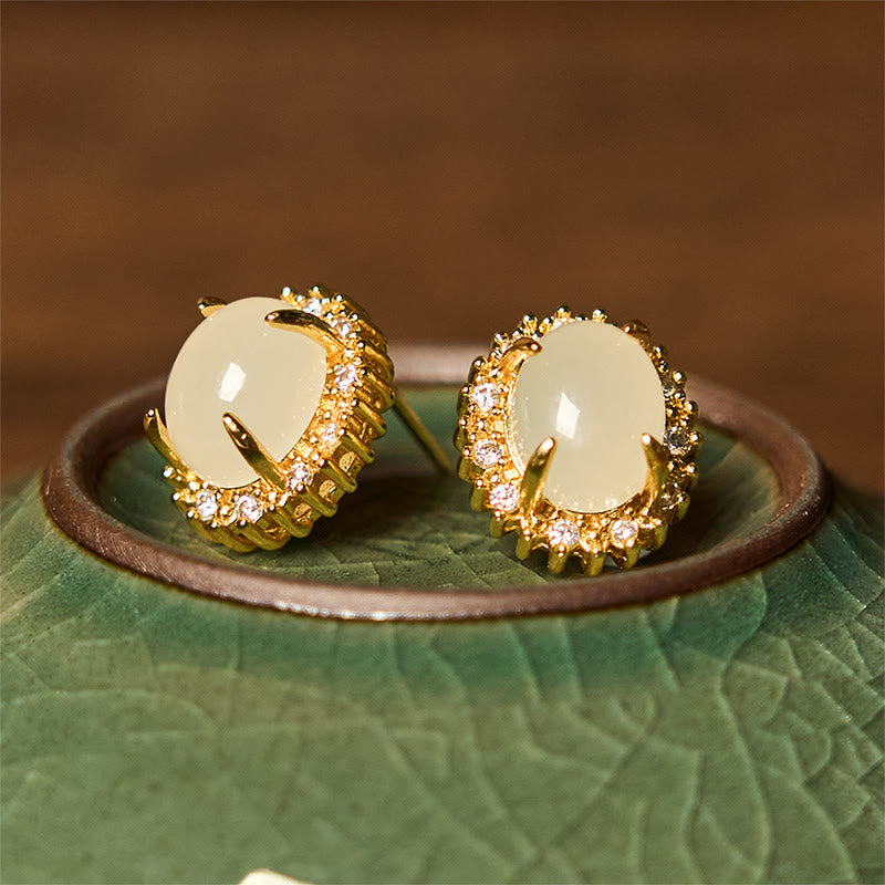 Natürliche Hetian Jade Wohlstandsohrringe mit Kupferbasis