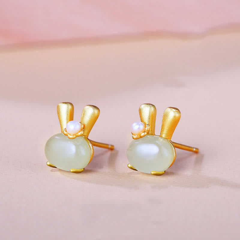 Natürliche Hetian Jade Kaninchen Perlen Ohrringe