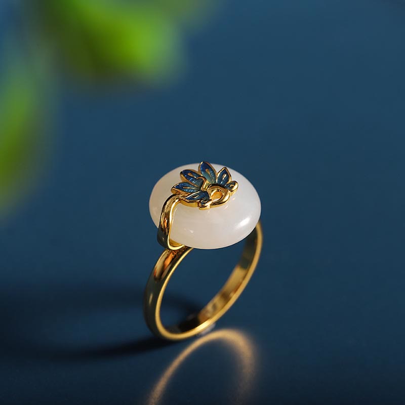 Schmuckset aus natürlicher Hetian-Weiß-Jade mit Segenspfau aus Sterlingsilber