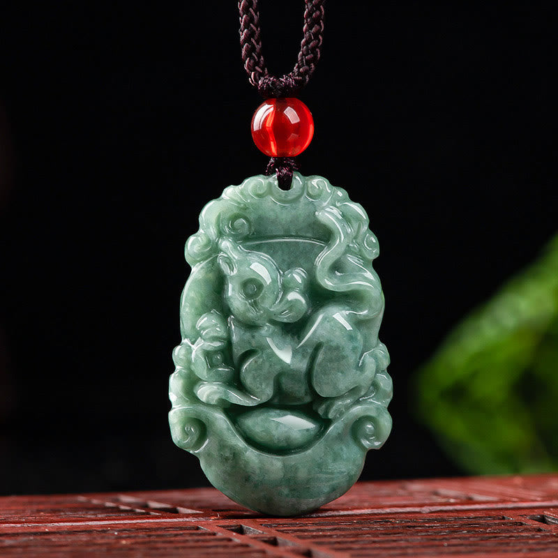 Halskette mit 12 chinesischen Sternzeichen und Wohlstandsanhänger aus natürlicher Jade
