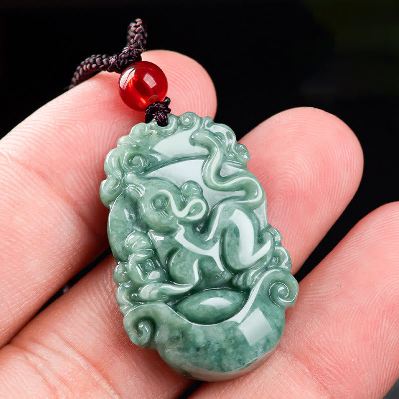 Halskette mit 12 chinesischen Sternzeichen und Wohlstandsanhänger aus natürlicher Jade