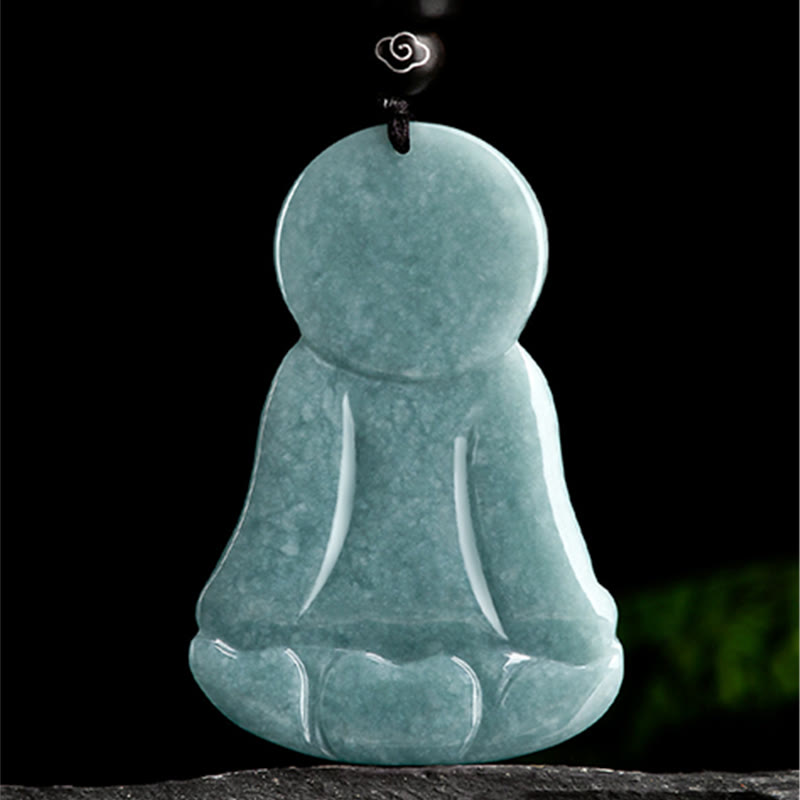 Natürliche Jade Amitabha Buddha Mitgefühl Halskette 65cm String