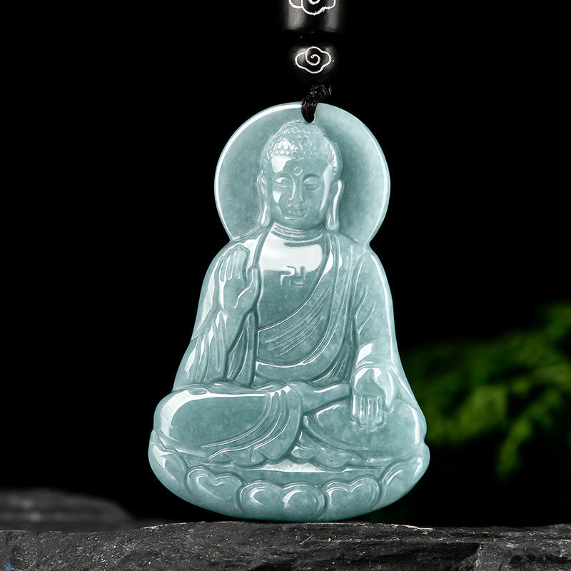 Natürliche Jade Amitabha Buddha Mitgefühl Halskette 65cm String