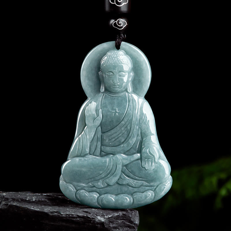 Natürliche Jade Amitabha Buddha Mitgefühl Halskette 65cm String