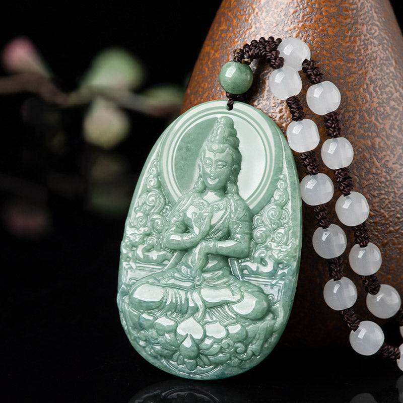 Natürliche Jade Avalokitesvara Reichtum & Erfolg Halskette 45cm