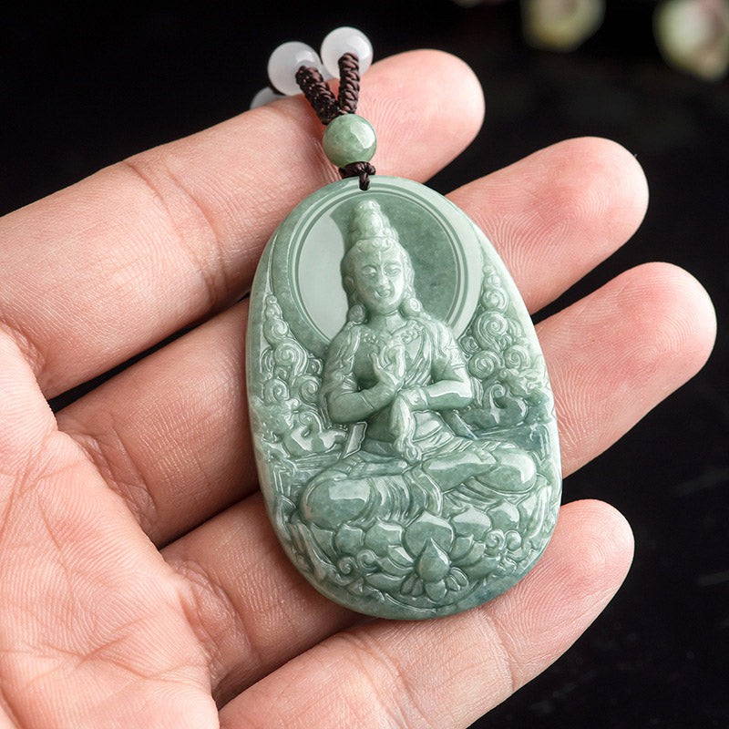 Natürliche Jade Avalokitesvara Reichtum & Erfolg Halskette 45cm