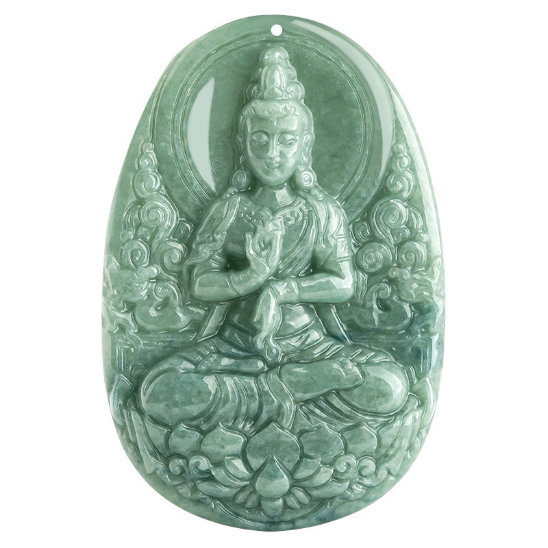 Natürliche Jade Avalokitesvara Reichtum & Erfolg Halskette 45cm
