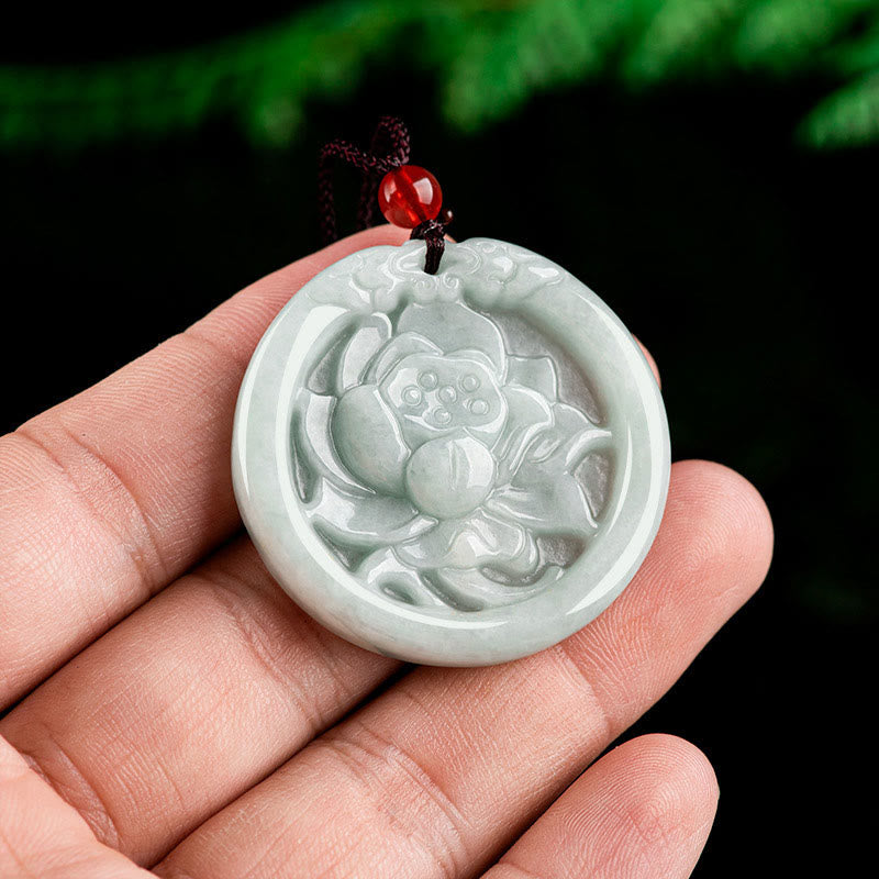 Natürliche Jade Lotusblüte geschnitzte Wohlstandskette