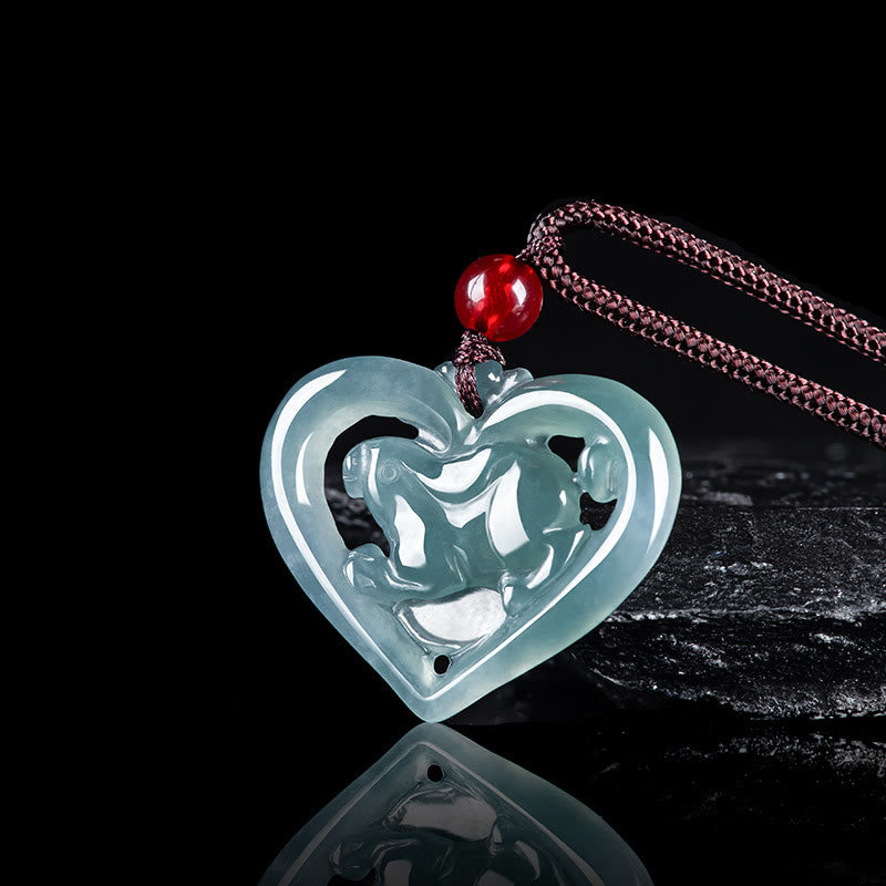 Natürliche Jade Liebe Herz Kaninchen Glück Halskette Anhänger