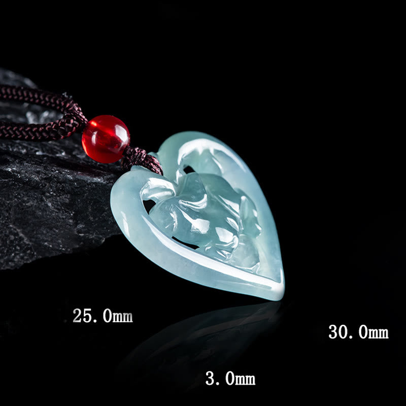 Natürliche Jade Liebe Herz Kaninchen Glück Halskette Anhänger