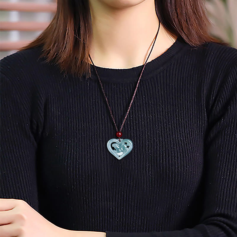 Natürliche Jade Liebe Herz Kaninchen Glück Halskette Anhänger