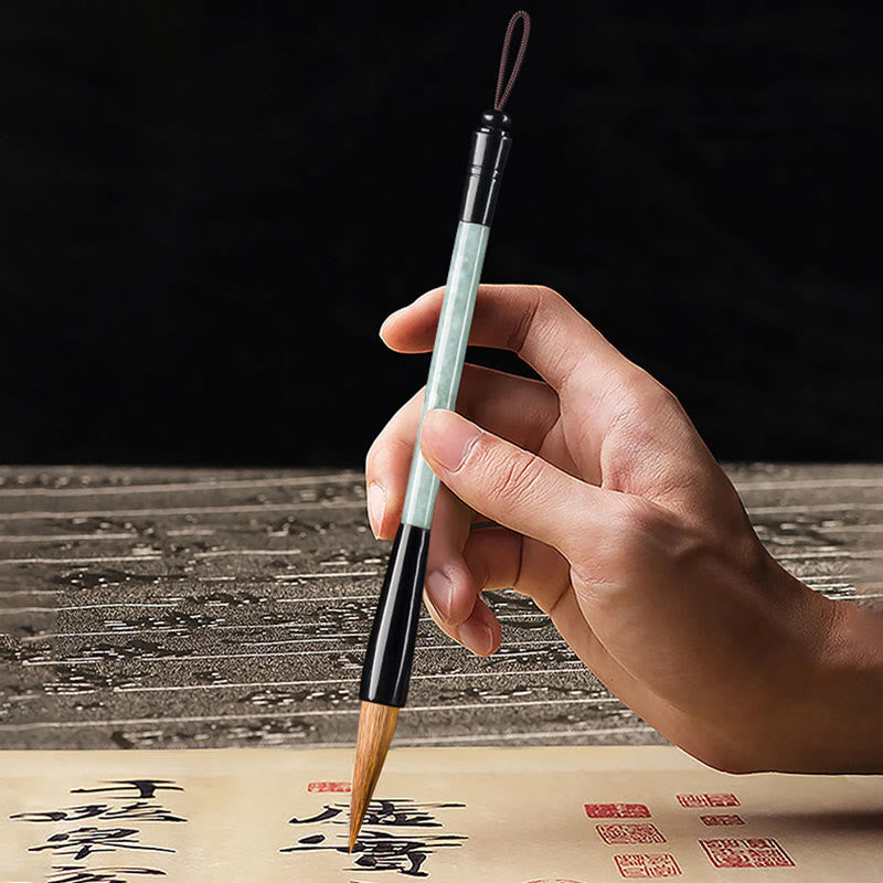 Chinesischer Kalligraphiepinsel aus natürlicher Jade mit Geschenkbox