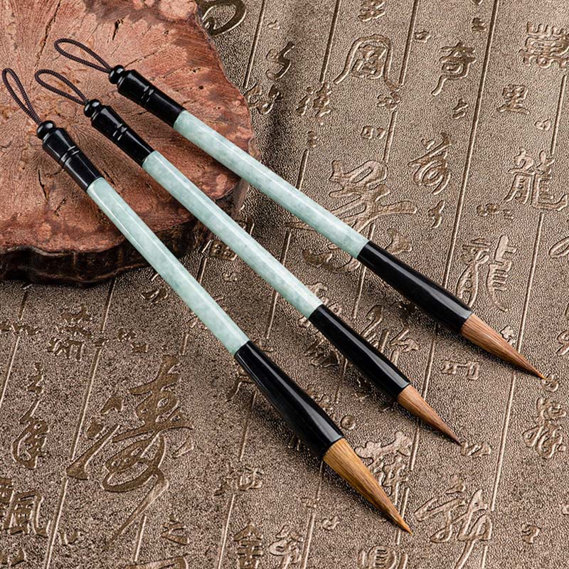 Chinesischer Kalligraphiepinsel aus natürlicher Jade mit Geschenkbox