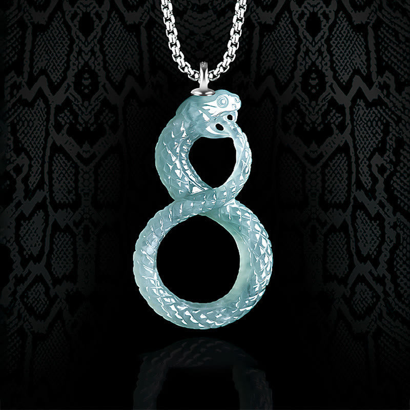 Halskette mit Anhänger aus natürlicher Jade mit Mamba-Schlange für Glück und Ausgeglichenheit