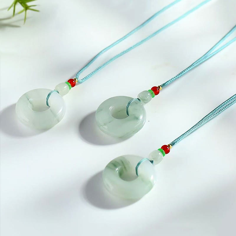 Natürliche Jade-Halskette mit Friedensschnalle und Wohlstandssymbol, 45 cm