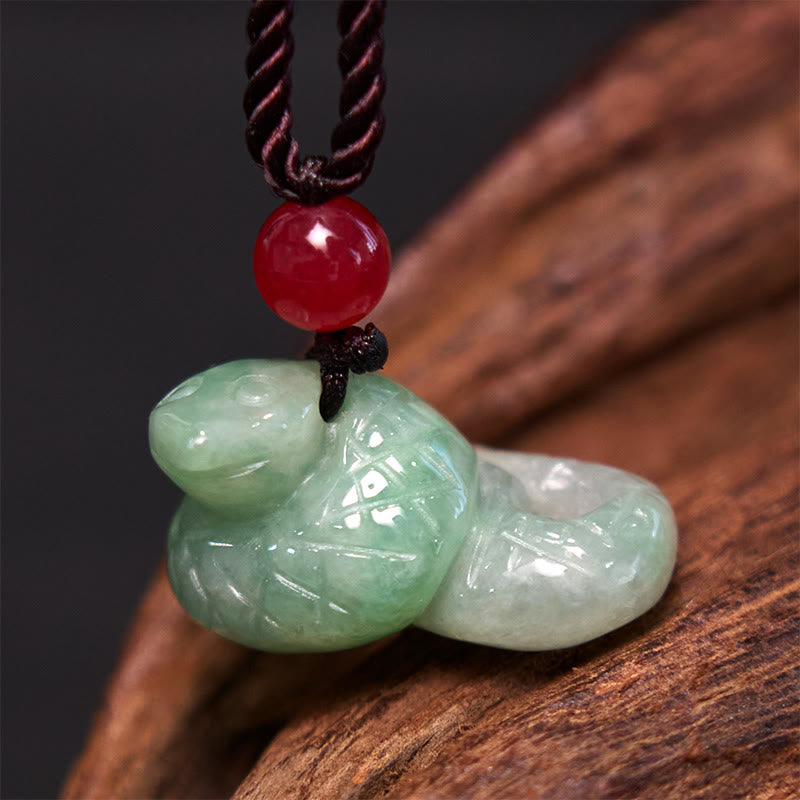 Schlangenkette aus natürlicher Jade | Chinesischer Sternzeichenanhänger Glück