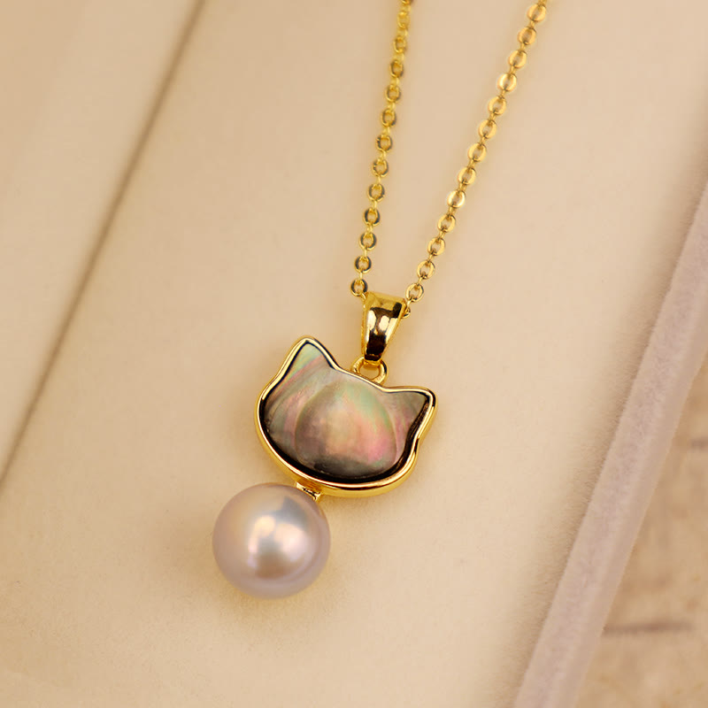 Natürliche Perle Kupfer Katze Heilung Halskette & Ohrringe Set