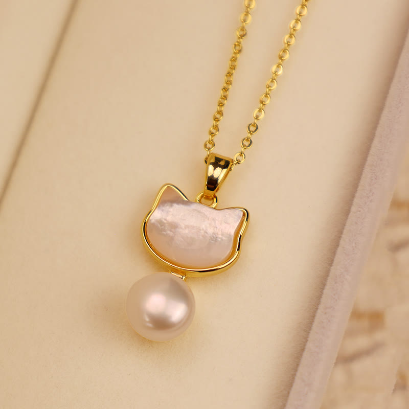 Natürliche Perle Kupfer Katze Heilung Halskette & Ohrringe Set