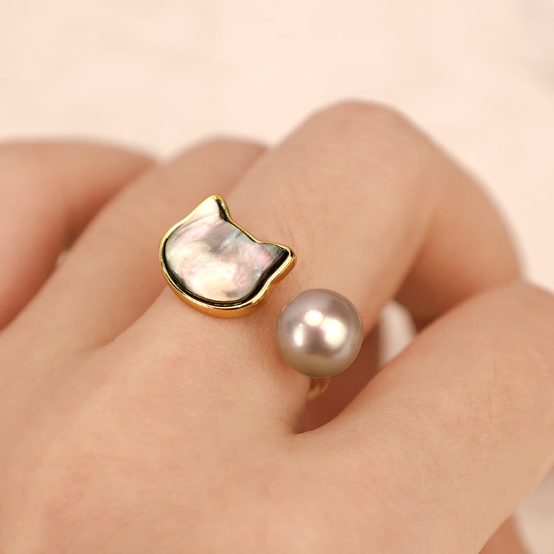 Natürliche Perle Kupfer Katze Heilung Halskette & Ohrringe Set