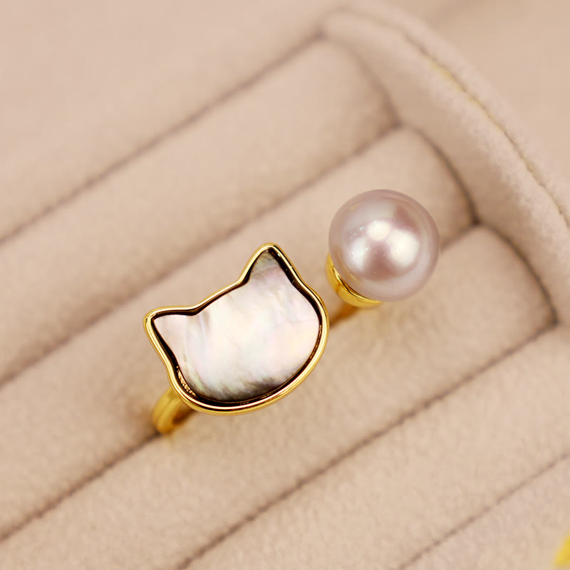 Natürliche Perle Kupfer Katze Heilung Halskette & Ohrringe Set