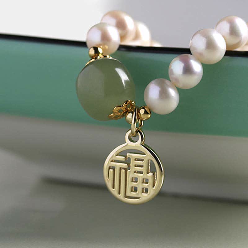 Natürliches Perlenarmband aus Hetian-Jade für Glück und Heilung