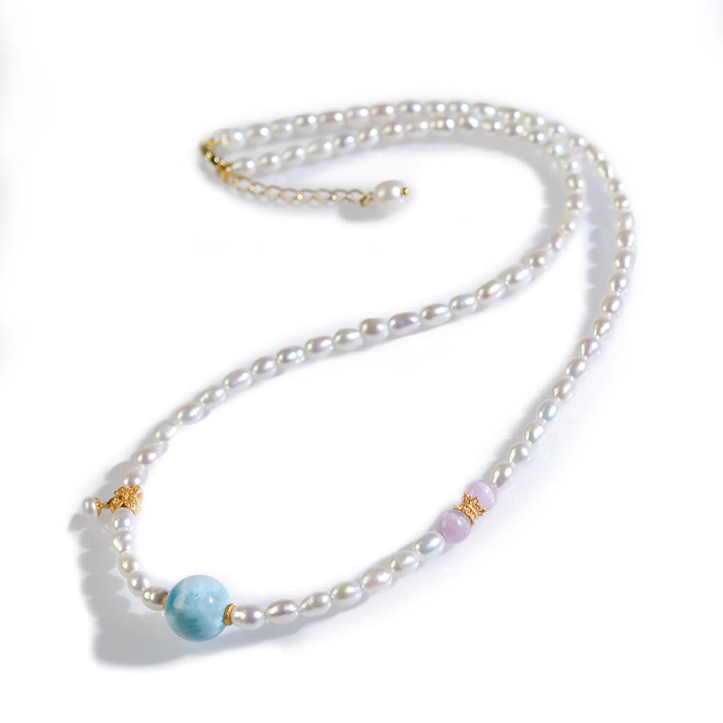 Natürliche Perle Larimar Aufrichtigkeit Halskette 40cm | Heilende Klänge