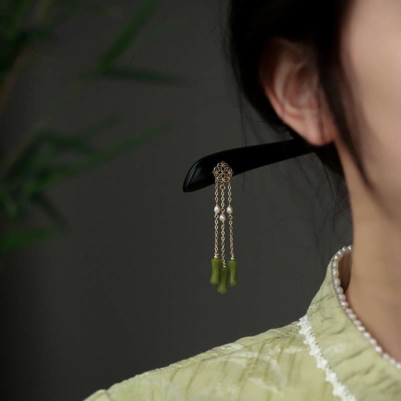 Natürliche Peridot & Ebenholz Liebe Quasten Haarnadel