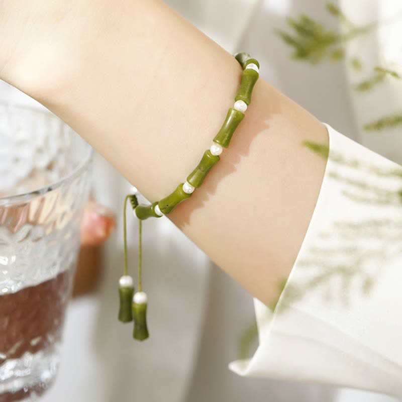 Spirituelles Armband aus natürlichem Peridot mit Bambusmuster für Liebe und Frieden