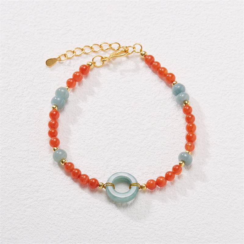 Armband aus natürlichem rotem Achat und Jade mit Peace-Schnalle für Selbstvertrauen