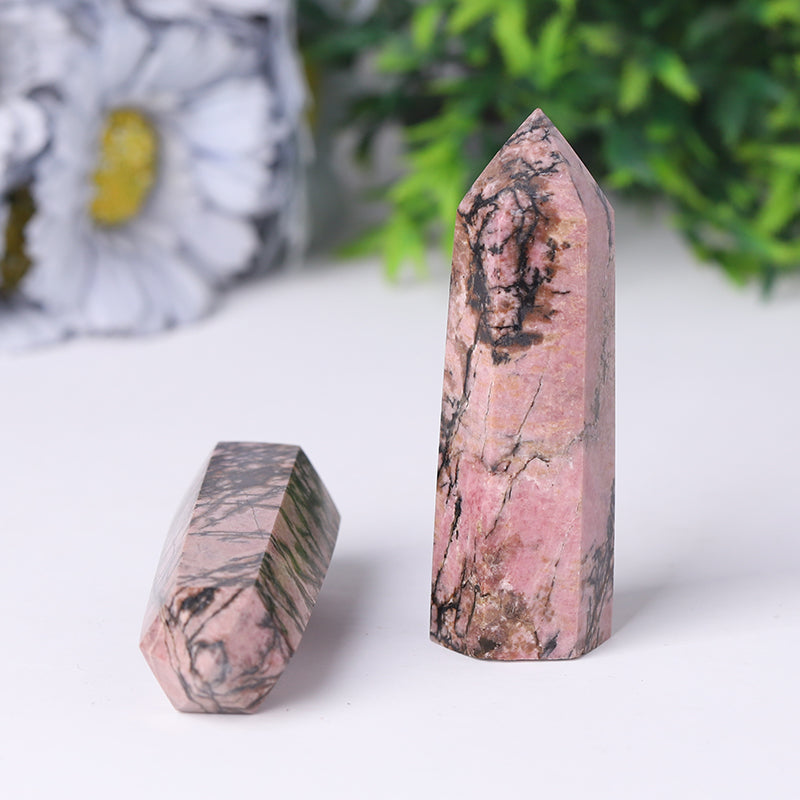 Natürlicher Rhodonit-Heilturm, 2,4–4,5 Zoll Punkte