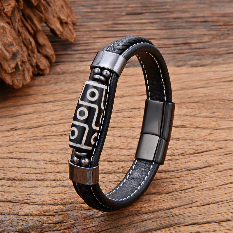 Neun-Augen-Dzi-Perlen-Achat-Armband mit verstellbarer Lederschnalle