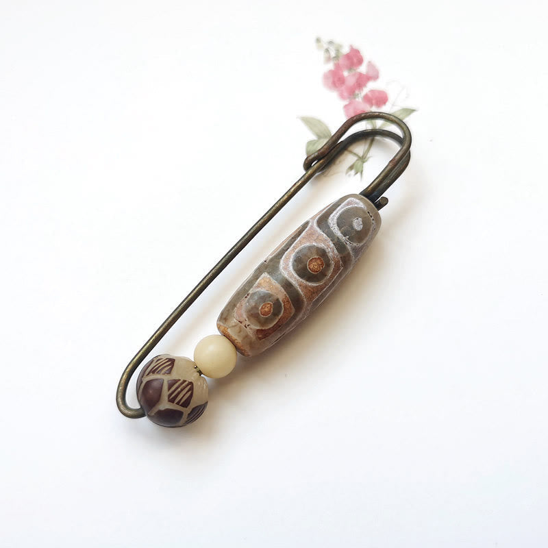 Neun-Augen-Dzi-Perle Bodhi-Samen Lotus Schutzbrosche
