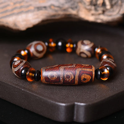 Neun-Augen-Dzi-Perlen-Reichtumsschutz-Achat-Armband